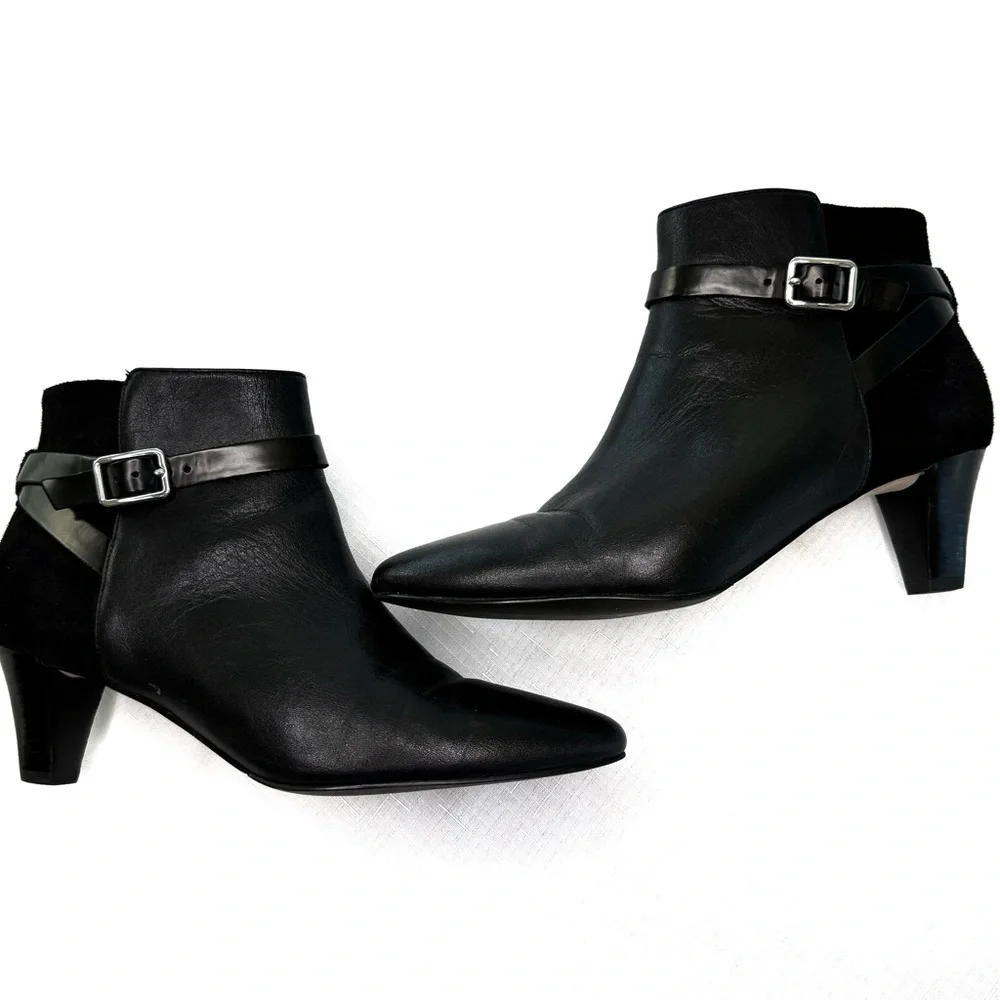 Cole Haan Black Ankle Boots with Silver Tone Buckle Sz 6-1/2